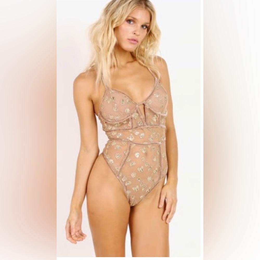 For Love And Lemons Gold Sheer Bodysuit Size Small